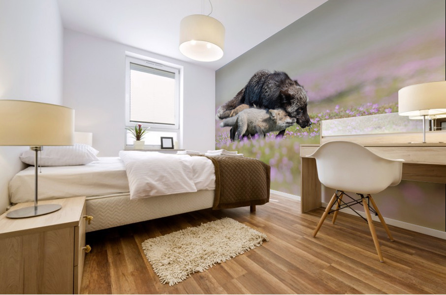 Red Fox with Kits Mural print