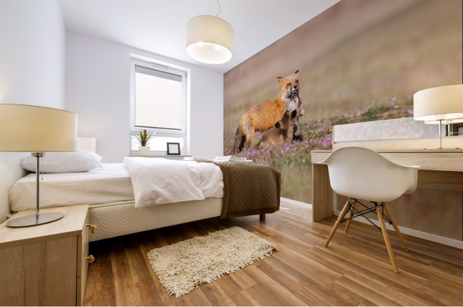Red Fox with Kits Mural print