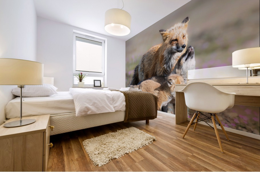Red Fox with Kits Mural print